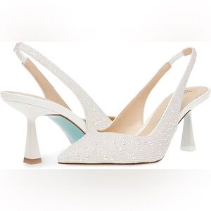Blue by Betsey Johnson White Crystal Slingback Heels